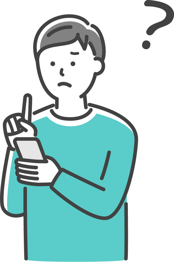スマートフォンを見て疑問に思う男性のアイコン