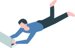 寝転びながらパソコンを操作する人のイラスト